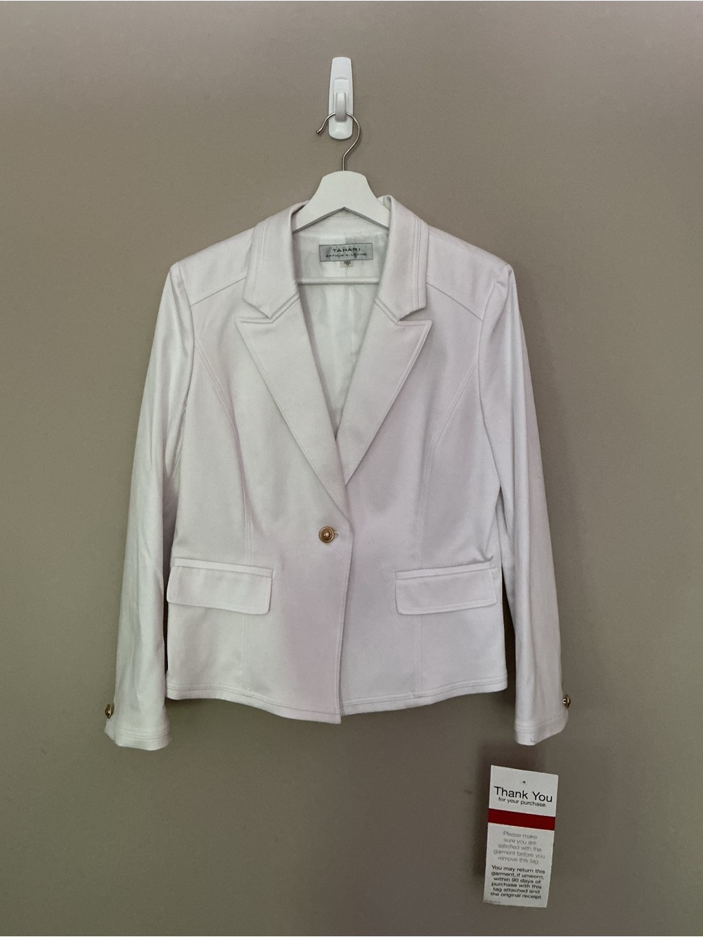 NWT Tahari Arthur S Levine White Single-Button Notch-Lapel Blazer